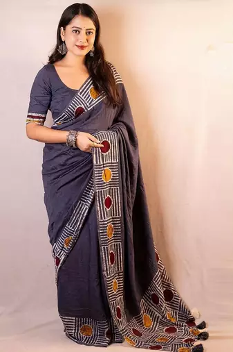 Grey chanderi saree