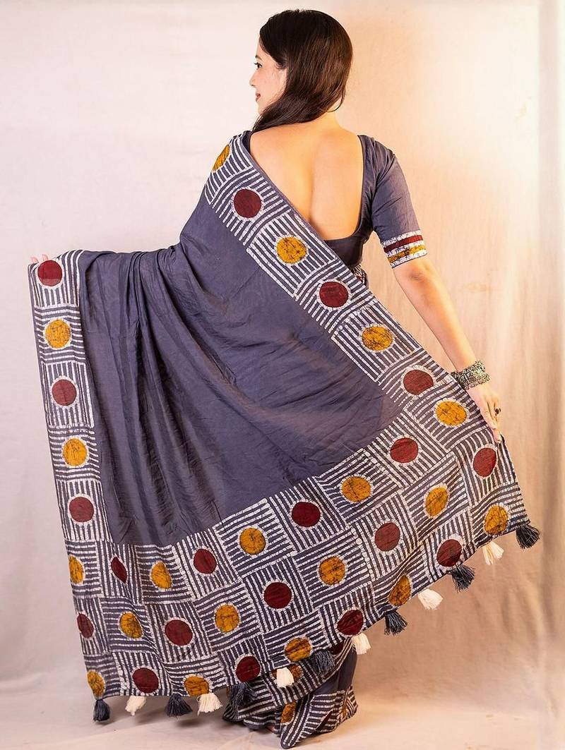 Grey chanderi saree