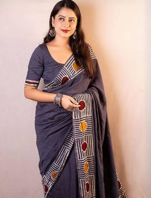 Grey chanderi saree 3