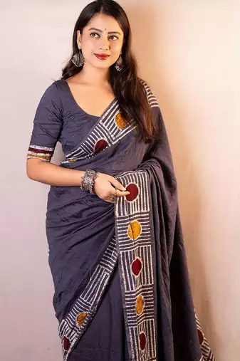 Grey chanderi saree