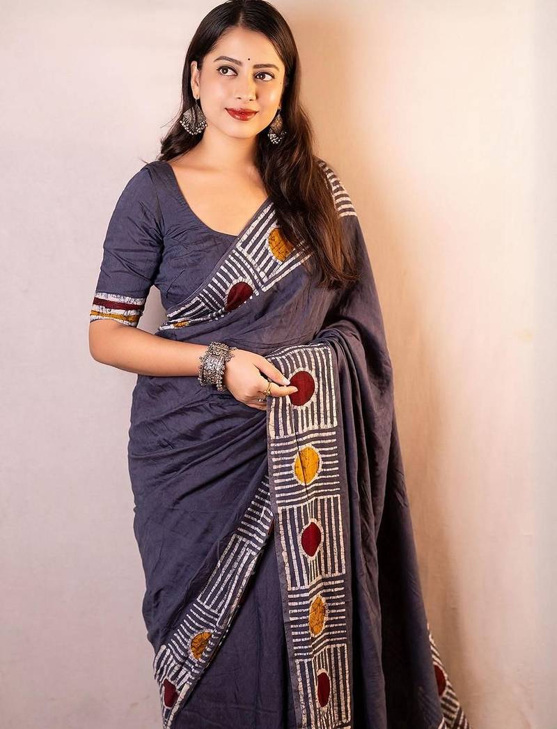 Grey chanderi saree