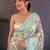 Sea green floral zari silk blend banarasi saree