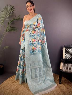Multicolor floral zari silk blend handloom banarasi saree 1