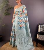 Multicolor floral zari silk blend handloom banarasi saree