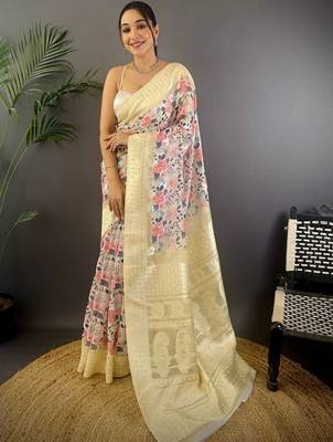 Multicolor floral zari silk blend banarasi saree 1