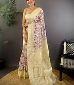 Multicolor floral zari silk blend banarasi saree
