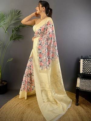 Multicolor floral zari silk blend banarasi saree 2