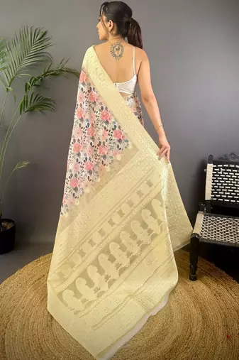 Multicolor floral zari silk blend banarasi saree