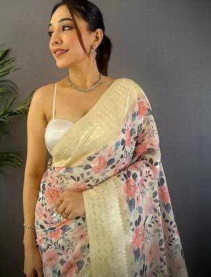 Multicolor floral zari silk blend banarasi saree 4