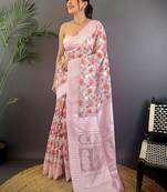 Pink floral zari silk blend banarasi saree