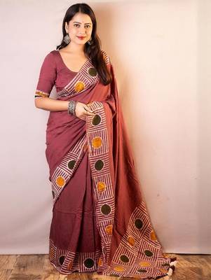 Pink geometric printed chanderi saree 1