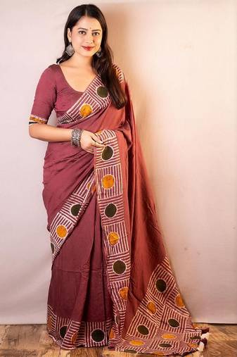 Pink geometric printed chanderi saree