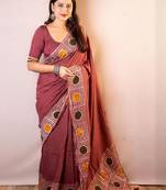 Pink geometric printed chanderi saree