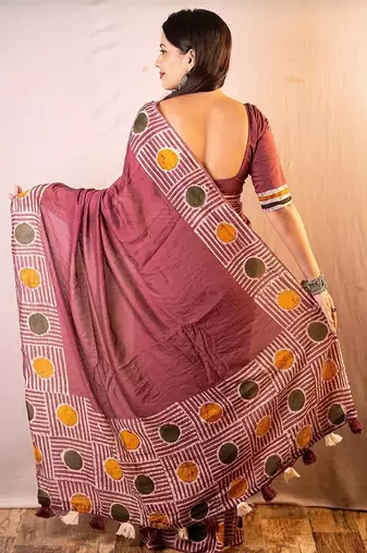 Pink geometric printed chanderi saree