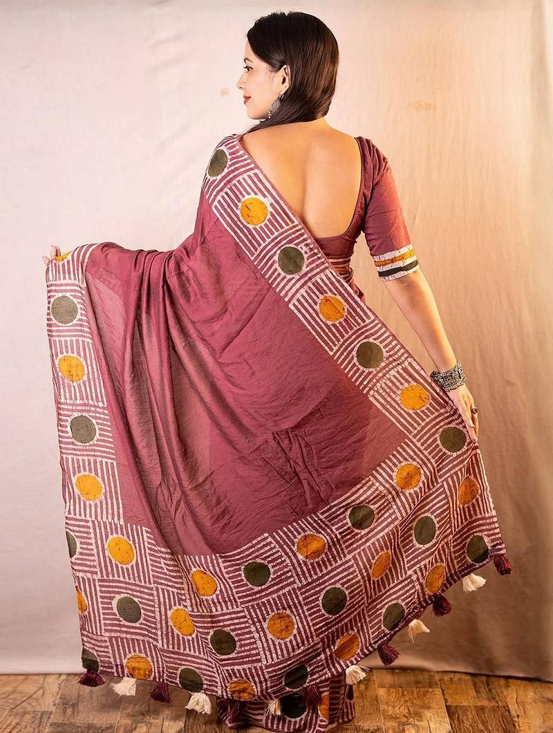Pink geometric printed chanderi saree