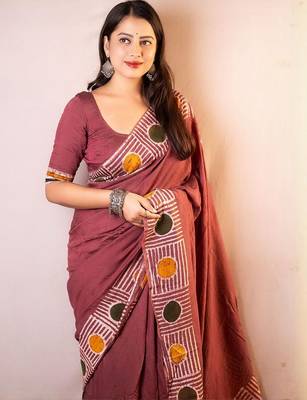 Pink geometric printed chanderi saree 3