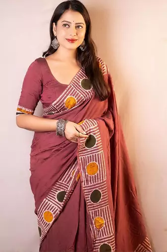 Pink geometric printed chanderi saree