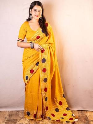 Yellow chanderi saree with blouse piece 1