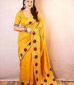 Yellow chanderi saree with blouse piece