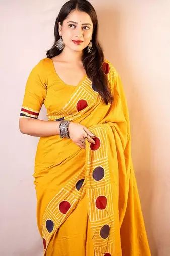 Yellow chanderi saree with blouse piece