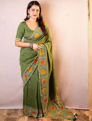 Green chanderi saree 1