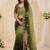 Green floral embroidered poly georgette heavy work saree