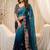 Blue floral embroidered poly georgette designer saree