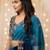 Blue floral embroidered poly georgette designer saree