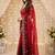 Red embellished embroidered poly georgette heavy work saree
