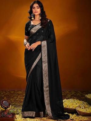 Black woven design zari poly georgette designer saree 1