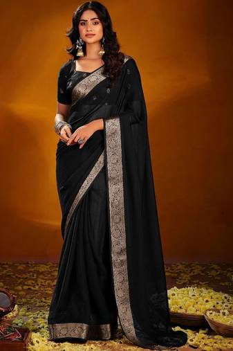 Black woven design zari poly georgette designer saree