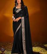 Black woven design zari poly georgette designer saree