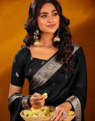 Black woven design zari poly georgette designer saree 2