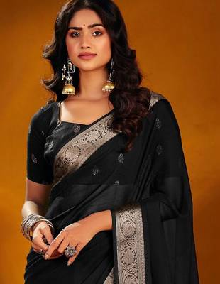 Black woven design zari poly georgette designer saree 3