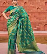 Green floral woven design zari saree