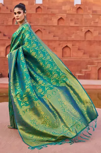 Green floral woven design zari saree