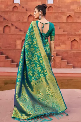 Green floral woven design zari saree