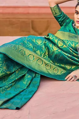 Green floral woven design zari saree