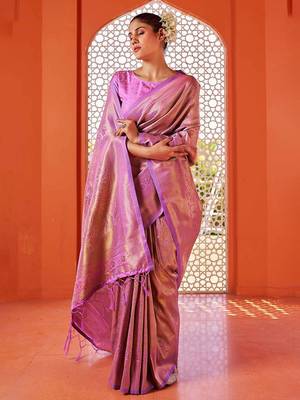 Pink woven design ethnic motifs zari saree 1