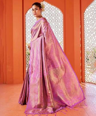 Pink woven design ethnic motifs zari saree 2