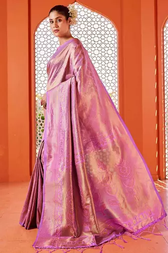 Pink woven design ethnic motifs zari saree