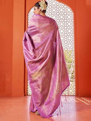 Pink woven design ethnic motifs zari saree 3