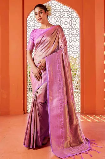 Pink woven design ethnic motifs zari saree