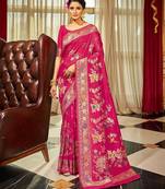 Pink floral woven design zari silk blend saree