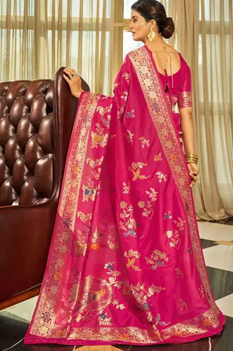 Pink floral woven design zari silk blend saree