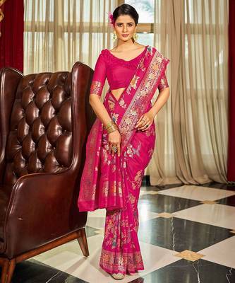 Pink floral woven design zari silk blend saree 3