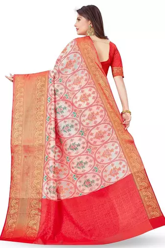 White ethnic motifs printed banarasi saree