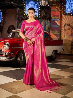 Pink ethnic woven design zari saree 1