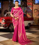 Pink ethnic woven design zari saree