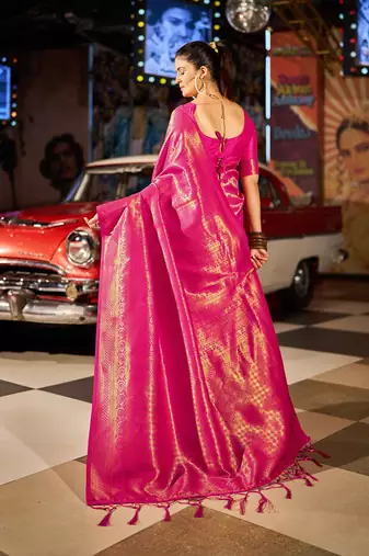 Pink ethnic woven design zari saree